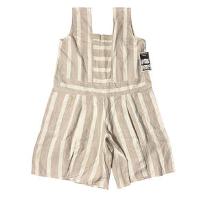 Angelheart Designs NWT FLAX 100% Linen Romper Large Tan/Ecru Striped VTG USA